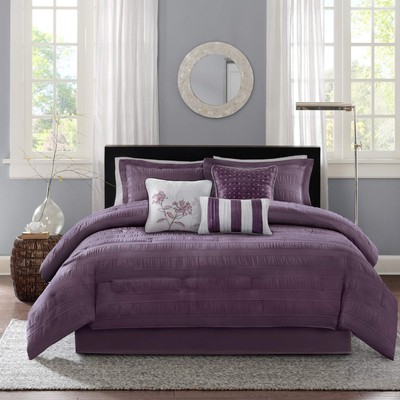 Hampton Luxe Queen Comforter Set 7-Piece Plum Down Alternative All Season-image