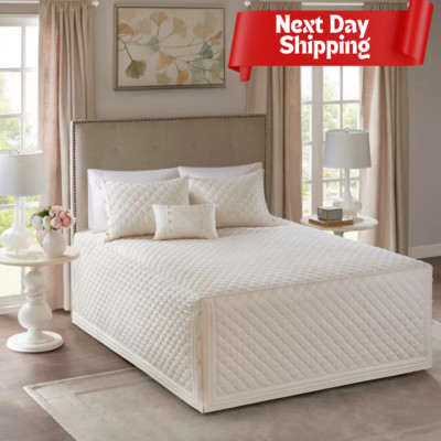 Madison Park 4 Piece Bedspread Set Diamond Ivory Cal King/King With Shams-image