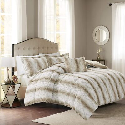 Zuri Soft Plush Comforter Set, Faux Fur Animal Stripes Design, Faux Mink On-image