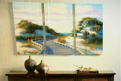 Wall Canvas Art Textured Country Road Scene Madison Park Woodcut Block 3pc 24x12-image