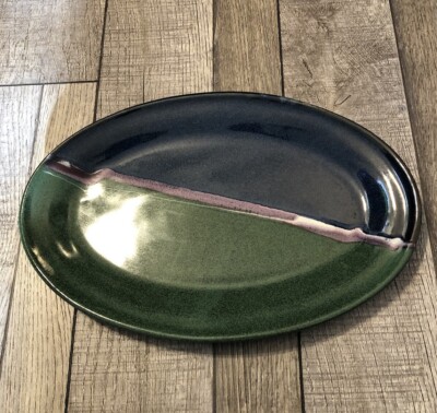 Artist Signed Glazed Pottery Studio Art Plate Platter Multicolor 2010 8.5” X 13”-image