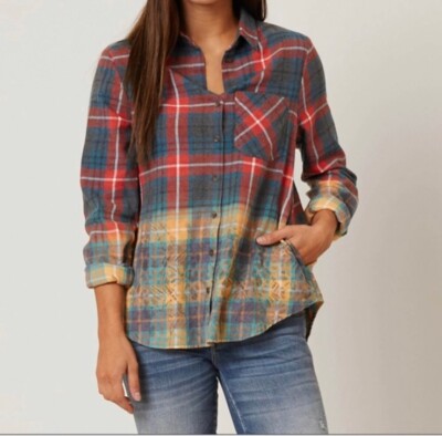 Coco & Jameson Flannel Bleach Dipped Dyed Button Up Size Large-image