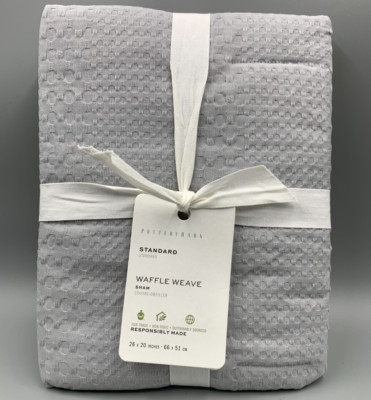 Pottery Barn Waffle Weave Textured Organic Cotton Sham Standard Gray Mist #9276M-image