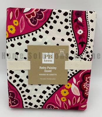 Pottery Barn Teen Retro Paisley Cotton Duvet Cover Multi Full Queen #R151-image