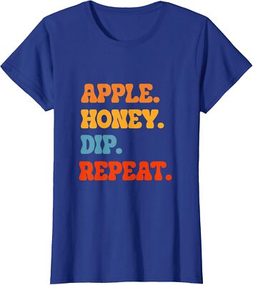 Rosh Hashanah Apple Honey Dip Repeat Jewish New Ladies' Crewneck T-Shirt-image
