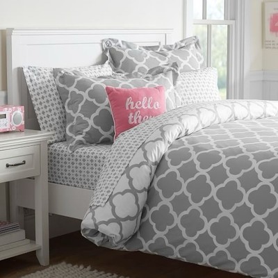 Pottery Barn Teen Lucky Clover Reversible Duvet Cover Full/Queen NWT Gray-image