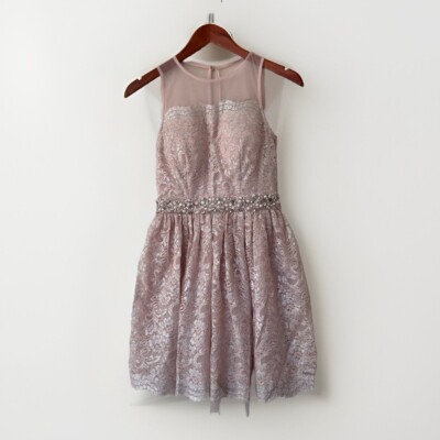 City Studio Nude And Gray Lace Fit And Flare Dress Size 1 Beaded-image