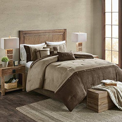  Boone Cozy Comforter Set, Faux Suede, Deluxe Queen (90 in x 90 in) Brown 7pcs-image