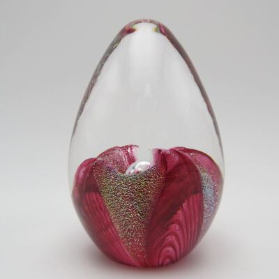Glass Eye Studio Dichroic Egg Paperweight Cranberry Passion Flower 275S 1-image