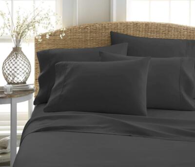 6 Piece Bed Sheet Set Black Full-image