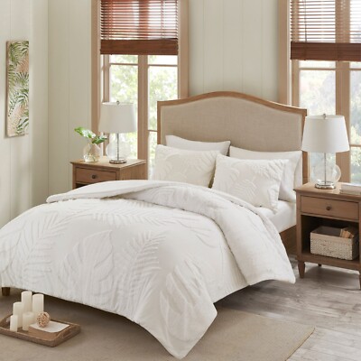 Madison Park Bahari 3 Piece Tufted Cotton Chenille Palm Comforter Set-image