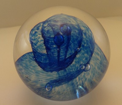 Glass Eye Studio Paperweight Blue Spiral Swirl Bubbles Flowers  Shaped GES 96-image