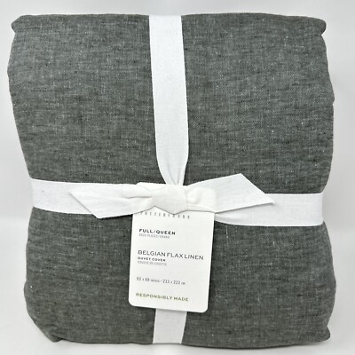 New~Pottery Barn~Belgian Flax Linen Duvet Cover~Full Queen~ Dark Forest-image