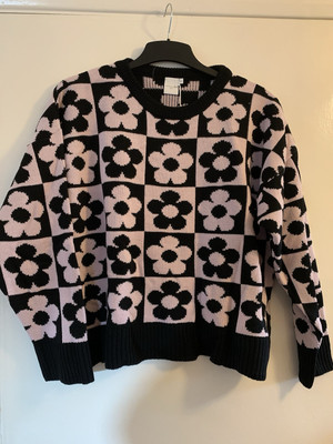 Skinny Dip Daisy Check Knitted Jumper Black And Pink Size L-image