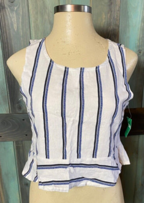dip White Blue Vertical Stripe Ruffle Crop Tank Top XL 14 16 NWT NEW Boho-image