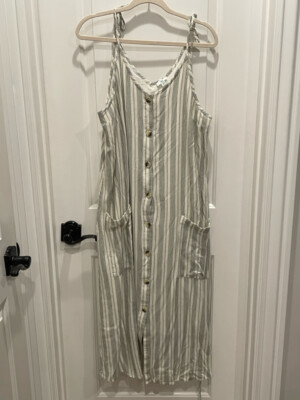 DIP cotton green striped dress Size Large-image