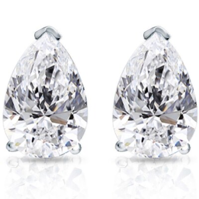2 Ct Lab Grown Pear Shape Diamond Studs 14k White Gold Earrings-image