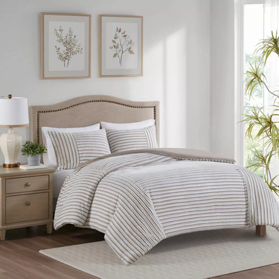 Madison Park 3pc Full/Queen River Clipped Jacquard Duvet Cover Set Off-White-image