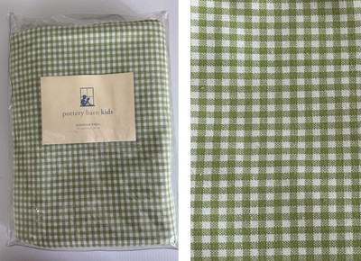 Pottery Barn Kids GREEN Gingham Plaid Pole Pocket Drape Curtain Panel 84x44-image