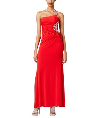 City Studio Womens Solid Gown One Shoulder Dress, Red, Juniors, 13-image