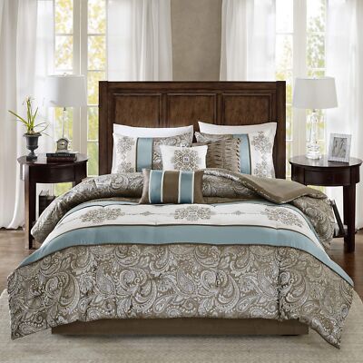 Madison Park Comforter Faux Silk-Traditional Luxurious Jacquard Design All Se...-image