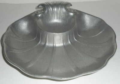 Vtg RWP The Wilton Co Armetale Large Seashell Serving Bowl Chip Dip Metal Pewter-image