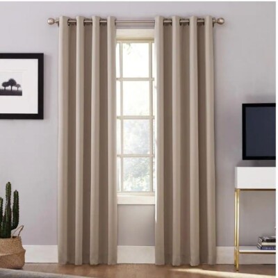 Stone Woven Solid 52 in. W x 95 in. L Noise Cancelling Thermal Grommet Blackout-image