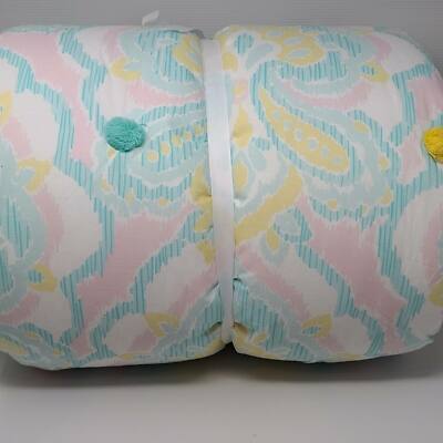 Pottery Barn Twin XL Teen Kids Puffy Ikat Comforter Quilt Aqua Pink NWOT DORM-image