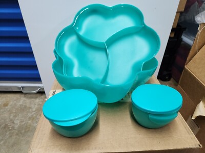 Tupperware Chip N Dip Bowl Set 24 Cup Open House Style Green-image