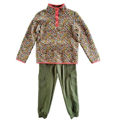 Dip Girls Long Sleeve Quilted Floral Top & Olive Green Cargo Pant Outfit Sz M/L-image