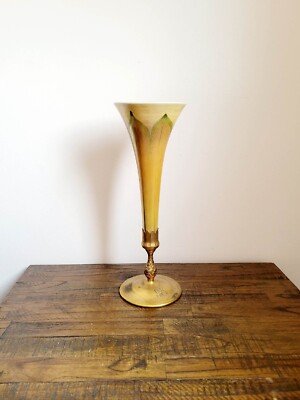 Antique Signed Tiffany Studios Favrile Pulled Feather Trumpet Art Glass Vase 15