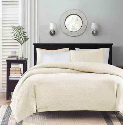 MADISON PARK QUEBEC 3 PIECES KING/CAL KING COVERLET SET COLOR IVORY NEW-image