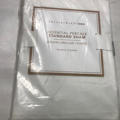 Pottery Barn Teen Essential Percale Duvet Pillow Sham Standard White Solid NWT-image