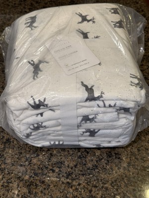Pottery Barn Rustic Reindeer Flannel KING CAL Duvet - NEW-image