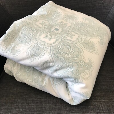 POTTERY BARN  Full/Queen Duvet Cover Cotton & Linen Green Print India 82 x 91-image