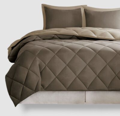 Madison Park Brown Scotchgard Reversible Down Alt Comforter Set King/Cal K-image