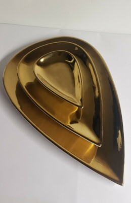 Global Views Dwell Studio Set Of 3 Decorative Gold Teardrop Shaped Plates-image