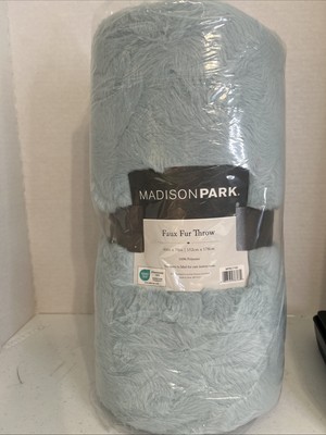 Madison Park Ruched Luxury Throw Premium Soft Cozy Brushed Blue 60