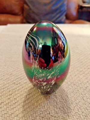 Iridescent Studio Art Glass Egg Shaped Paperweight 4