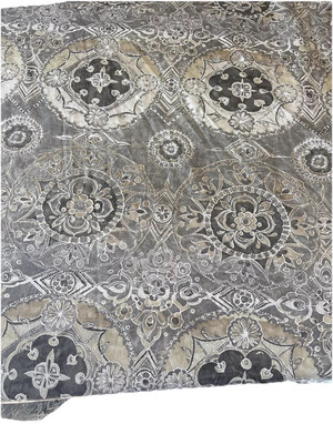 Pottery Barn Jacquelyn Medallion Duvet Cover Gray Queen  Tan White Euc-image