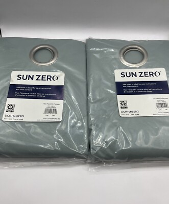 (2) Sun Zero Blackout Grommet Top Curtain Panel Mineral 40