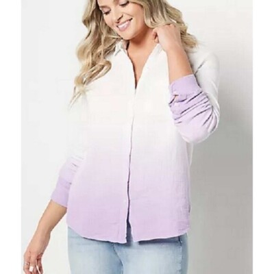 Candace Cameron Bure Dip-Dye Button Front Shirt LARGE PETITE (818)-image