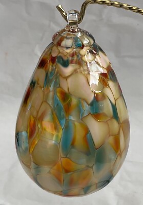 Studio Art Blown Glass Teardrop Christmas Ornament Like Stained Glass 5