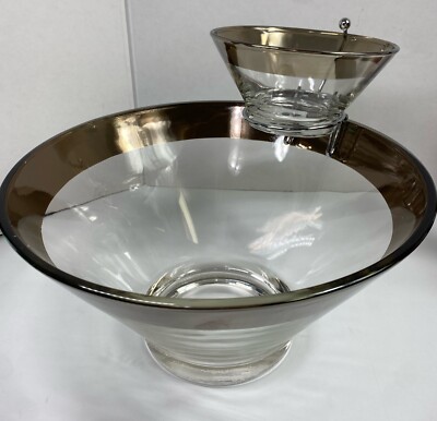 MCM Dorothy Thorpe Silver Rim Chip and Dip Allegro Bowl Set Large & Small Bowls-image
