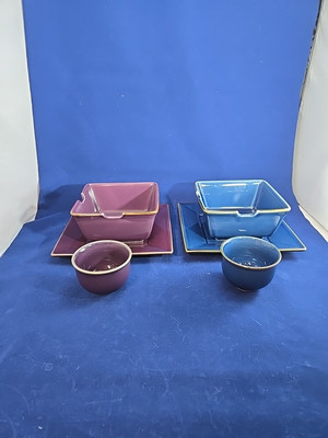 Pottery Barn Asian Square Setting Set Of 2 - 1 Purple & 1 Blue Japan 3 pc. sets-image