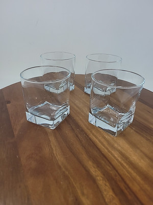 Four Elegant Pasabahce Old Fashioned Square Cocktail Glasses A Hint Of Blue-image