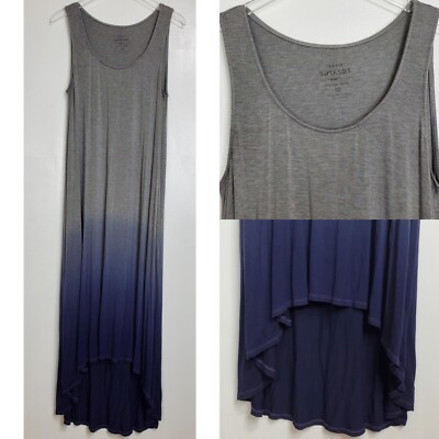 Torrid size 00= M/L super soft hi low jersey maxi dress blue dip dye sleeveless-image