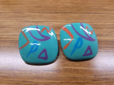 Vintage Geometric MultIcolor Acrylic Square Earrings-image