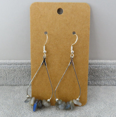 Pemby Studio LABRADORITE Gemstone Silver Tone Teardrop Earrings Purple Flash New-image