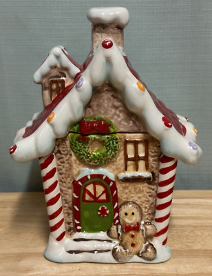 Gingerbread House Cookie Jar Sleigh Bell Potter's Studio Holiday Christmas-image